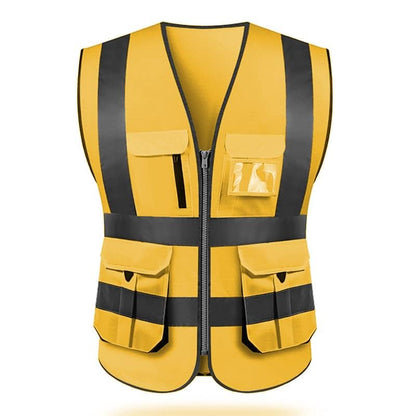 High visibility reflective safety vest multi pockets Hi-vis vest workwear safety waistcoat with reflective strips - color: Gold, size: XX-Large