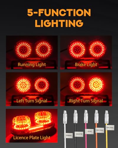 PBYMT Enhanced Motorcycle Tail Light, Break light Running Lights, IP67 Waterproof Turn Signals with License Plate Bracket Compatible with Street Bike Cruiser Chopper Bobber (Red, 108 LEDs) - color: Red