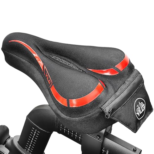 YLG Bike Seat Cover, Memory Foam & Gel Bike Seat Cushion Cover for Men Women, Comfortable Bicycle Seat Cover for Peloton/Fixed/Cruiser/Indoor/Outdoor Bike seat with Waterproof Cover - color: Red