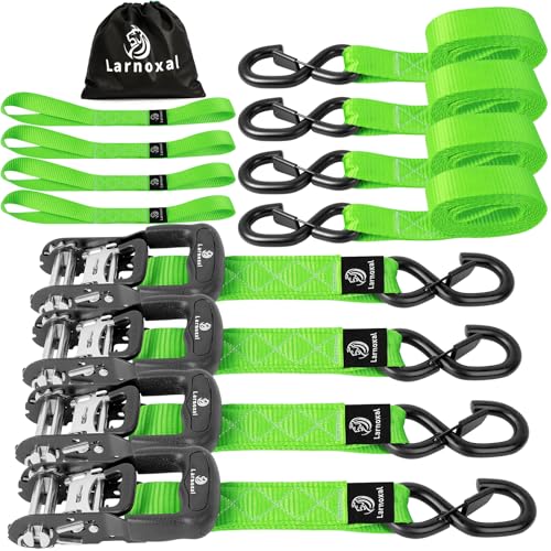 Ratchet Straps, 1.5 inch x 8.2 ft(4 Pack) Heavy Duty Tie Down Straps, Ratchet Tie Down Straps with Soft Loops-5,208 lbs (Green) - color: Green, size: 8.2 Ft