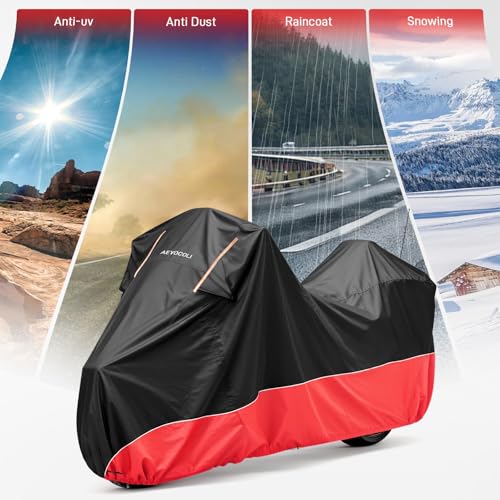 Waterproof Motorcycle Cover 420D Oxford Heavy Duty with Side Top Box Compatible with Harley Davidson Touring Ultra Limited Street Glide Road Glide Electra Glide (116" x 47" x 53") - color: Red