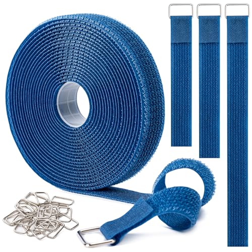 1" x16Ft Hook and Loop Straps and Cinch Straps with 25 Metal Buckles, Adjustable Fastening Cable Straps, Free Cut Length, Reusable Nylon Cable Ties for Organizer or Storage, Blue - color: Blue, size: 1"×16ft Metal Buckle
