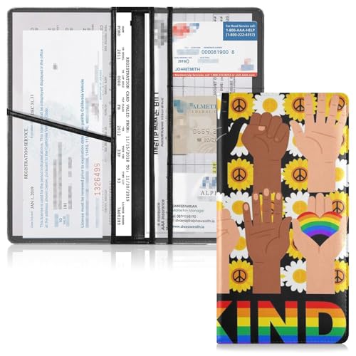 GuoChe Pu Leather Registration and Insurance Card Holder Men Women Document Wallet for any Car, Truck, Motorcycle, Trailer or Boat Be Kind Rainbow Sign Language Lgbt Pride Equality Kindness - color: 11