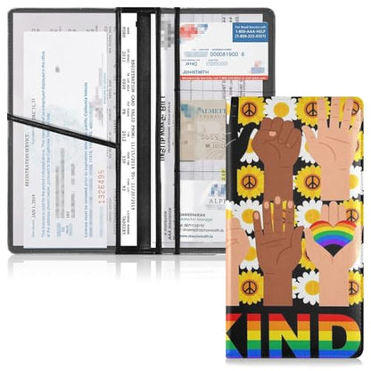 GuoChe Pu Leather Registration and Insurance Card Holder Men Women Document Wallet for any Car, Truck, Motorcycle, Trailer or Boat Be Kind Rainbow Sign Language Lgbt Pride Equality Kindness - color: 11
