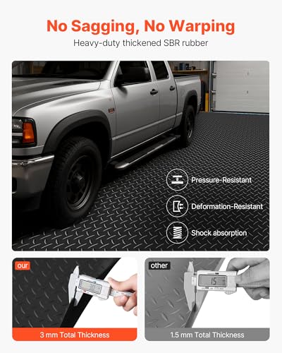 VEVOR Garage Floor Roll, 4 x 25 ft Garage Flooring Mat, 3 mm Thickened Rubber Diamond Plate Floor Protector Mat, Non-Slip, Wear-Resist, Waterproof, Easy to Clean for Warehouse, Gyms,Trailer, Black - size: 4 ft x 25 ft