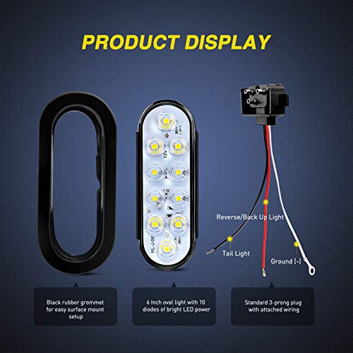 Nilight 6 Inch Oval White Trailer Tail Lights 2PCS 10 LED w/Flush Mount Grommets Plugs IP67 Waterproof Reverse/Back Up Lamp for Truck RV Camper Boat Jeep, White - color: White Lights 2PCS