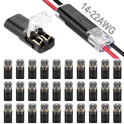 30PCS Double Wire Plug in Connector with Locking Buckle for 14-22 AWG, 2PIN Locking Wire Quick Connectors, 2 Pin Low Voltage Led Connector No Wire Stripping Cutting for Home Wiring Projects - color: Black-2PIN 30pcs(14-22AWG)