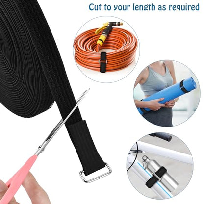 Nettbe 0.75" x39.4ft Hook and Loop Straps with 60 Buckles Adjustable Cut-to-Length Cable Ties - Reusable Nylon Fastening Tape Cable Straps for Storage or Organization (0.75in x 39.4ft) - size: 0.75in x 39.4ft