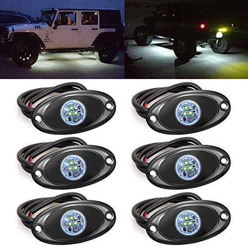 6 Pods LED Rock Lights for Jeep ATV UTV SUV Off Road Wheeler Truck Boat Underbody Glow Trail Rig Lighting Lamp Underglow LED Neon Lights Bright Reverse Waterproof 12V-24V - White - color: White, size: 6Pack LED Rock Light