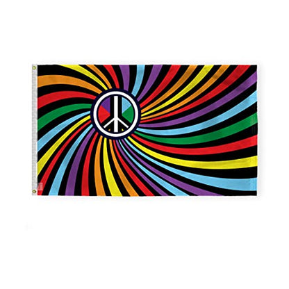 AGAS Peace Swirl Rainbow Flag 3x5 Ft - Printed 200D Nylon - Brass Grommets Stitched Edges Fade Proof Sharp Colors - Swirl Lgbtq Flag 3x5 Fts - color: 3x5 ft Nylon
