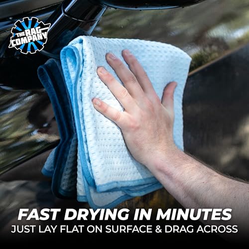 The Rag Company Dry Me A River, Professional Korean 70/30 Blend Microfiber Waffle-Weave Drying & Detailing Towels, Soft Suede Edges, 390 GSM, 16x16 Inches, Light Blue, 5-Pack - color: Light Blue, size: 16in x 16in