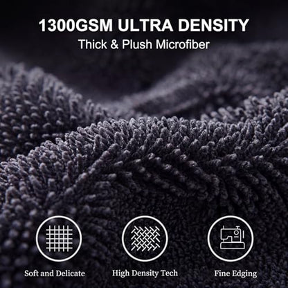 Twisted Loop Microfiber Car Drying Towel, Extra Large 36x24 Inch 1300 GSM Super Absorbent Scratch Free Lint Free Streak Free Washable Professional Auto Detailing Towel for Car SUV Truck Motorcycle