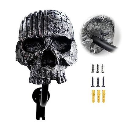 Helmet Holder,Skull Helmet Holder Wall Mount Helmet Rack with 2 Hooks Helmet Hanger for Coats,Caps,Baseballs,Rugby Helmet,Motorcycle Accessories - color: Black
