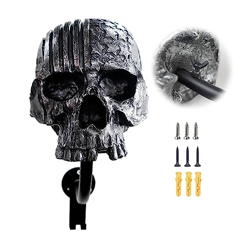 Helmet Holder,Skull Helmet Holder Wall Mount Helmet Rack with 2 Hooks Helmet Hanger for Coats,Caps,Baseballs,Rugby Helmet,Motorcycle Accessories - color: Black