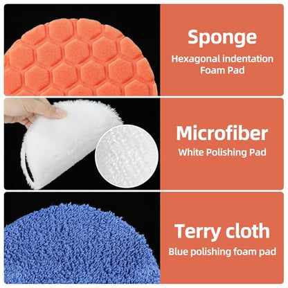 Buffing Polishing Pads 5 Inch - 7Pcs Car Buffer Foam Pad Kit with Hook and Loop, Compound Cutting Sponge and Wool Pad for Polishing and Waxing - size: 5 inch