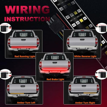 48 Inch Tailgate Light Bar Quad Row LED Tail Light Strip with Running Brake Reverse Turn Signal Lights - size: 48''-Quad row