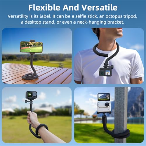 Flexible Monkey Tail Mount Clamp Tripod Stand Stick Pole for Go Pro Hero13/12,for Insta 360 X5/X4/X3, for DJI Pocket 4/3/Action 6/5/4Neck Holder Bike Motorcycle Tube Bar Attach Camera Mount