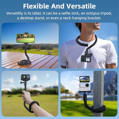 Flexible Monkey Tail Mount Clamp Tripod Stand Stick Pole for Go Pro Hero13/12,for Insta 360 X5/X4/X3, for DJI Pocket 4/3/Action 6/5/4Neck Holder Bike Motorcycle Tube Bar Attach Camera Mount