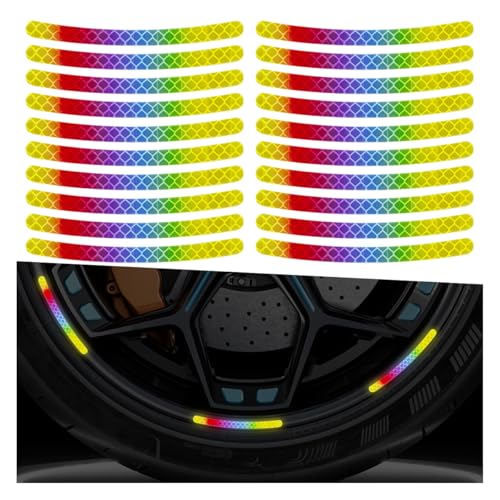 ZIMISI 20PCS Car Wheel Stripe Reflective Stickers, Anti-Scratch Rim Decals for Vehicles, Night Safety Warning Tape Decal, Car Wheel Decorative Stripe Stickers for Motorcycles, Bicycles (Colorful) - color: Colorful