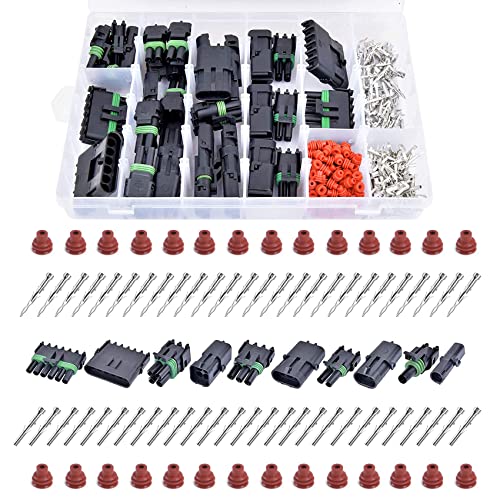 MUYI Weather Pack Connectors Kit Automotive Electrical Waterproof Connectors 2 Wire Connectors Plug Kit 20-14 AWG (1, 1-6pin (32 Sets)) - size: 1-6pin (32 sets)