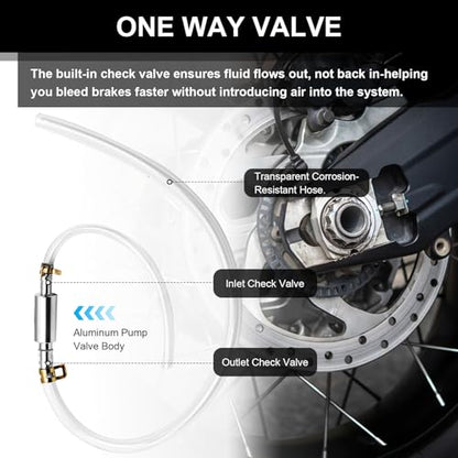 2PCS Brake Bleeder Hose, One Way Check Valve Tube Bleeding Tool Kit for Car Motorcyle Clutch, Motorcycle Brake Bleeder Kit with Nozzle Cap & Clamp, Car Clutch Fluid Replacement Hose