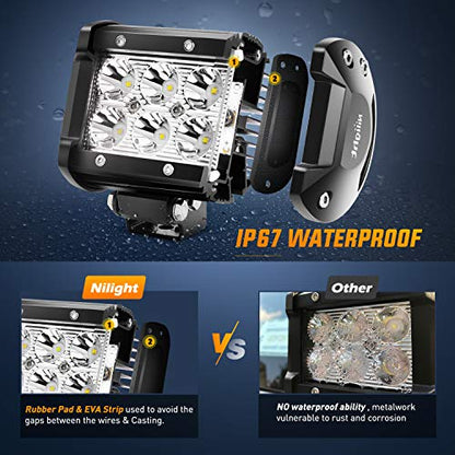 Nilight ZH059 2PCS 4 Inch 18W Spot LED Light Mounting Bracket Horizontal Bar Tube Clamp with Off Road Wiring Harness-2 Leads (Pack of 6) - color: Led Pods+Wiring Harness+Clamp Holder, size: 4 Inch (Pack of 6)