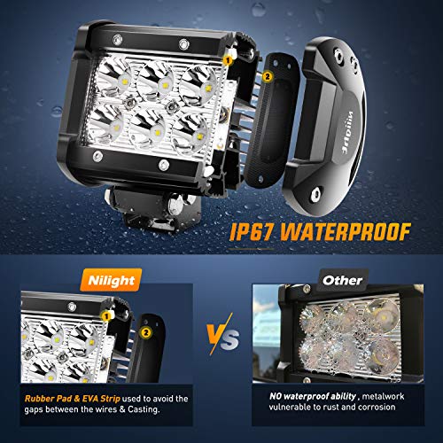 Nilight ZH059 2PCS 4 Inch 18W Spot LED Light Mounting Bracket Horizontal Bar Tube Clamp with Off Road Wiring Harness-2 Leads - color: Led Pods+Wiring Harness+Clamp Holder, size: 4 Inch