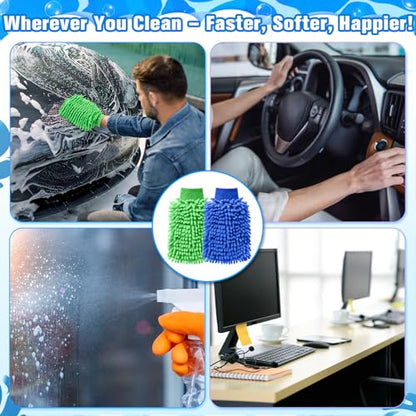 Patelai 30 Pcs Car Wash Mitts Bulk Microfiber Scratch Free Detailing Chenille Car Washing Gloves Hand Double Sided Absorbent Cars Sponge for Washing Cleaning Trucks Boats, 9.45 x 5.9 Inch(Green,Blue) - color: Green,Blue