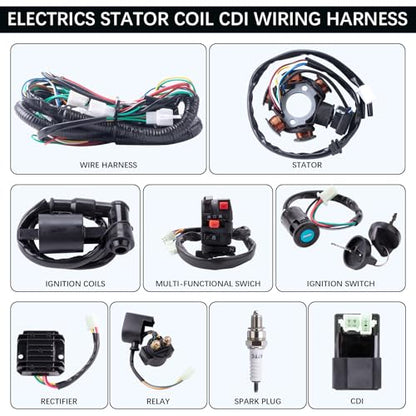 Complete Wiring Harness kit Electrics Wire Loom Assembly with Full Copper Wire for GY6 4-Stroke Four Wheelers Engine Type 125cc 150cc Pit Bike Scooter ATV