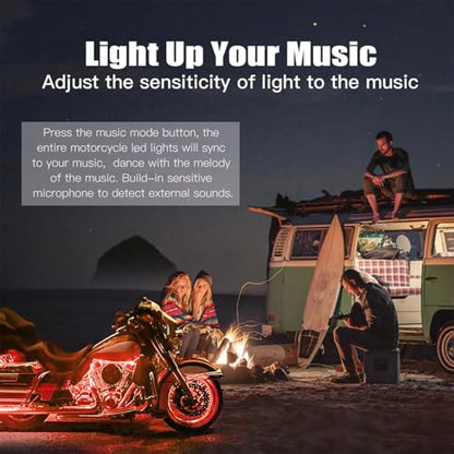 Motorcycle Led Underglow Kit 12pcs Waterproof RGB Motorcycle Led Lights Atmosphere Lights Lamp with Dual Rf Wireless Remote Controllers for Harley Davidson Honda Kawasaki Suzuki