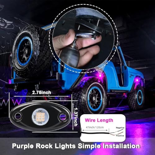 Rock Lights Pink with Light Purple 12 Pods Pure Pink LED Rock Lights IP68 Waterproof 47inch Extension Wires for Trucks UTV ATV SUV Boat Pickup Car Fender Exterior Lighting Kit - color: Purple-12pcs