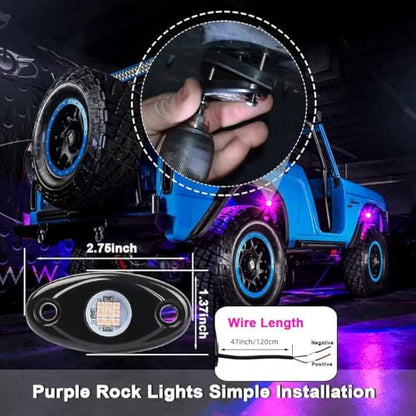 Rock Lights Pink with Light Purple 12 Pods Pure Pink LED Rock Lights IP68 Waterproof 47inch Extension Wires for Trucks UTV ATV SUV Boat Pickup Car Fender Exterior Lighting Kit - color: Purple-12pcs