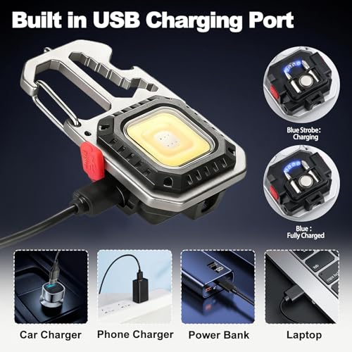 MAKDAK Cob Keychain Work Light - 2PC EDC Keychain Flashlight Rechargeable, Super Bright Flashlight for Car Repair, Emergency(Silver) - color: Silver*4PC