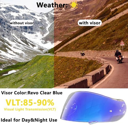 Neotec 2 Helmet Visor Replacement for,CNS-3 UV Protection Helmet Face Shield Compatible with SHOEI Neotec 2(Revo Clear Blue) - color: Revo Clear Blue- Day and Night Use
