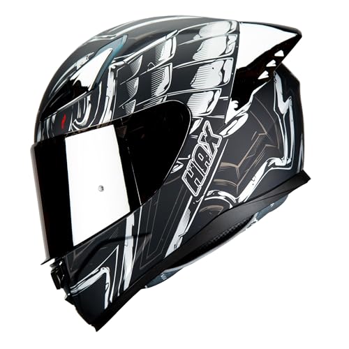 HAX Onix Full Face Motorcycle Helmets DOT Approved, Pinlock Ready & Intercom Slot , Motorbike Powersports Street Racing for Men Women（Pharaoh Matte Blk-SLV, S) - color: Matte Black Silver, size: Small
