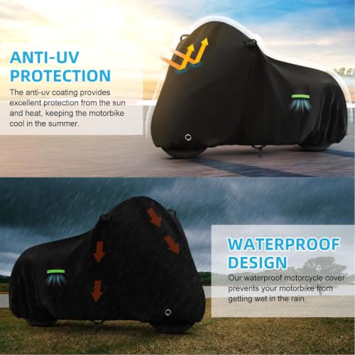 Motorcycle Cover Waterproof for Indian Chief Dark Horse/Chief Bobber/Super Chief Limited, Heavy Duty Outdoor Sun UV Rain Dust All Weather Protection Motorbike Cover with Soft Cotton Lining & Lock Hole - size: Chief Models