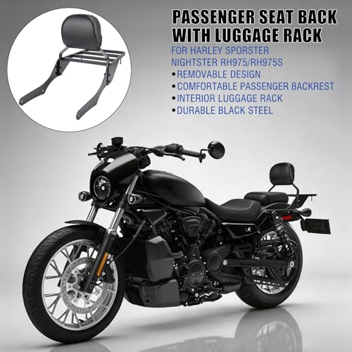 Motorcycle Sissy Bar Backrest with Luggage Rack for Harley Nightster RH975 RH975S 2022-2025, Foldable 3 in 1 Driver Passenger Backrest Pad, Detachable Rear Seat Back Support