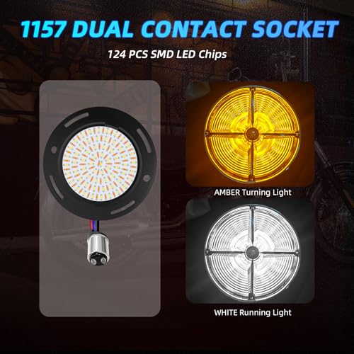 Motorcycle LED Turn Signals With 3 1/4" Clear Lens Covers 2 Pack, 1157 Dual Contact Front Rear White Amber Lights Custom Turbo Lamps Universal Fit Harley Ultra Classic Electra Glide Road King - color: 3 1/4" round Clear lenses with 1157 LED