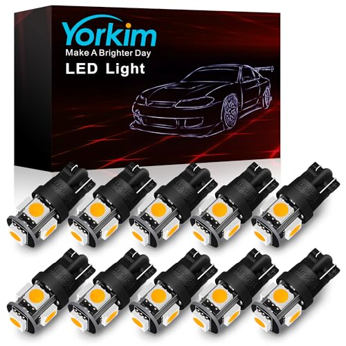 Yorkim 194 LED Bulbs Warm White Super Bright New 5th Generation,T10 168 LED Bulb for Car Interior Door Courtesy Dome Map License Plate Lights W5W 2825,Pack of 10 - color: Warm White, size: 194/168-10PCS