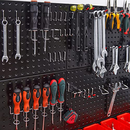 Ultrawall Pegboard Wall Organizer, Black Metal Pegboard Panels, Garage Storage System with Hooks and Storage Bins, 59pcs - color: Black