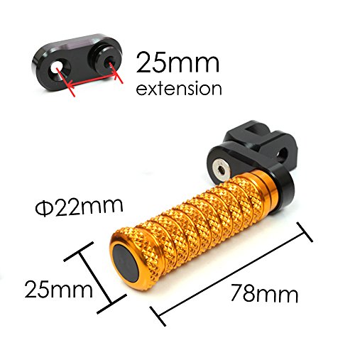 MC MOTOPARTS POLE Gold CNC 25mm Extension Riser Front Foot Pegs Compatible with YZF R3 2015-2017 - color: Gold, size: 25 mm Extension
