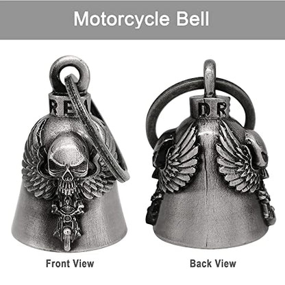 Dream Apparel Motorcycle Bell Guardian Angel Drive Away Gremlin, Biker Bell for Men Women Rider Riding, Good Luck Gift - color: Skull & Angel & Biker