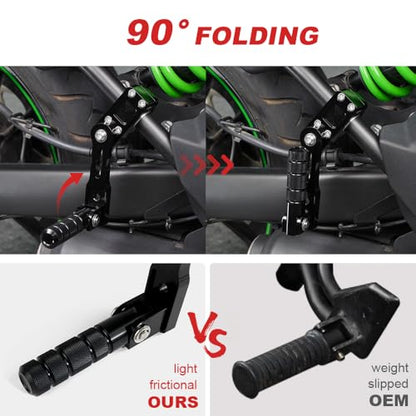 Xitomer Adjustable 22-28mm Black Aluminum Passenger Footpegs for Vulcan 650 / S 2015-2024 Cruiser Motorcycle - size: 130mm