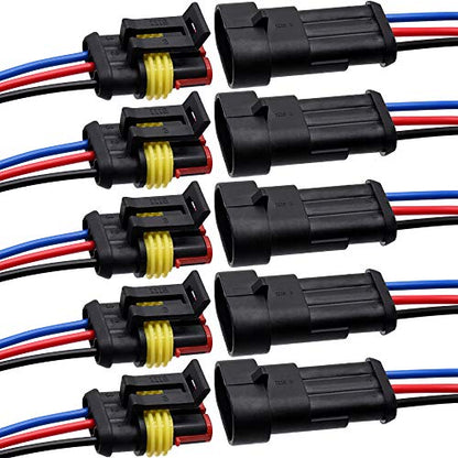 3 Pin Connector Waterproof Connector, Male and Female Way 16 AWG Wire Suitable for car Truck, Boat and Other Wire Connection 5 kit - size: 3 PIN