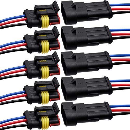 3 Pin Connector Waterproof Connector, Male and Female Way 16 AWG Wire Suitable for car Truck, Boat and Other Wire Connection 5 kit - size: 3 PIN