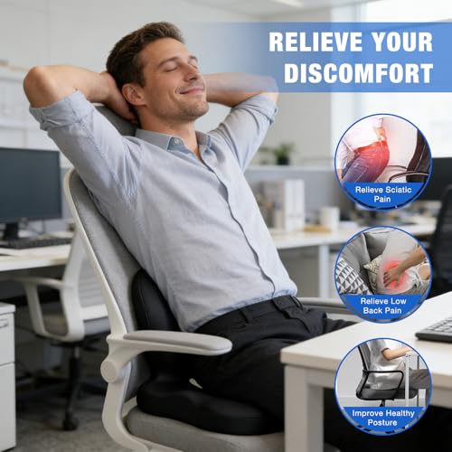 Seat Cushion with Back Support,Cooling Gel Lumbar Support Pillow for Office Chair,Ergonomic Office Chair Cushions for Sciatica and Tailbone Pain Relief,Memory Foam L-Shaped Seat Cushions for Work