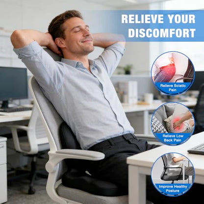 Seat Cushion with Back Support,Cooling Gel Lumbar Support Pillow for Office Chair,Ergonomic Office Chair Cushions for Sciatica and Tailbone Pain Relief,Memory Foam L-Shaped Seat Cushions for Work