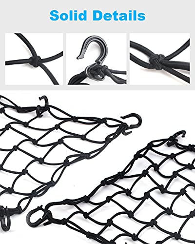 15.7"x15.7" Cargo Net, Heavy Duty Bungee Net Stretches to 31.5"x31.5", Gear Helmet Luggage Thicken Netting with 3"x3" Small Mesh & 6 Adjustable Metal Hooks for Motorcycle, Bike, ATV - size: 15.7x15.7 Upgrade - 1 Pcs