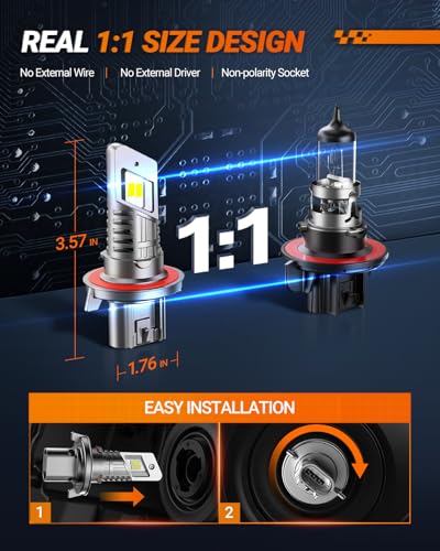 SEALIGHT H13 Bulb, H13 9008 Fog Lights Bulb 40000LM Super Bright,9008 Head Light Bulbs Fanless In Line Car Fog Bulb Plug and Play, Pack of 2 - size: H13/9008