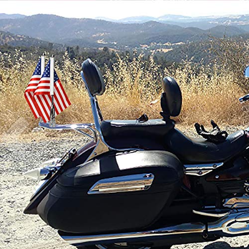 2 Pack Motorcycle Flag Pole Fold Down 90° and American Flag Flagpole Holder Bracket Fit for 1/2'' Luggage Rack For Harley Touring Spring Honda Goldwing etc. - color: Silver Flagpole+Red US Flags